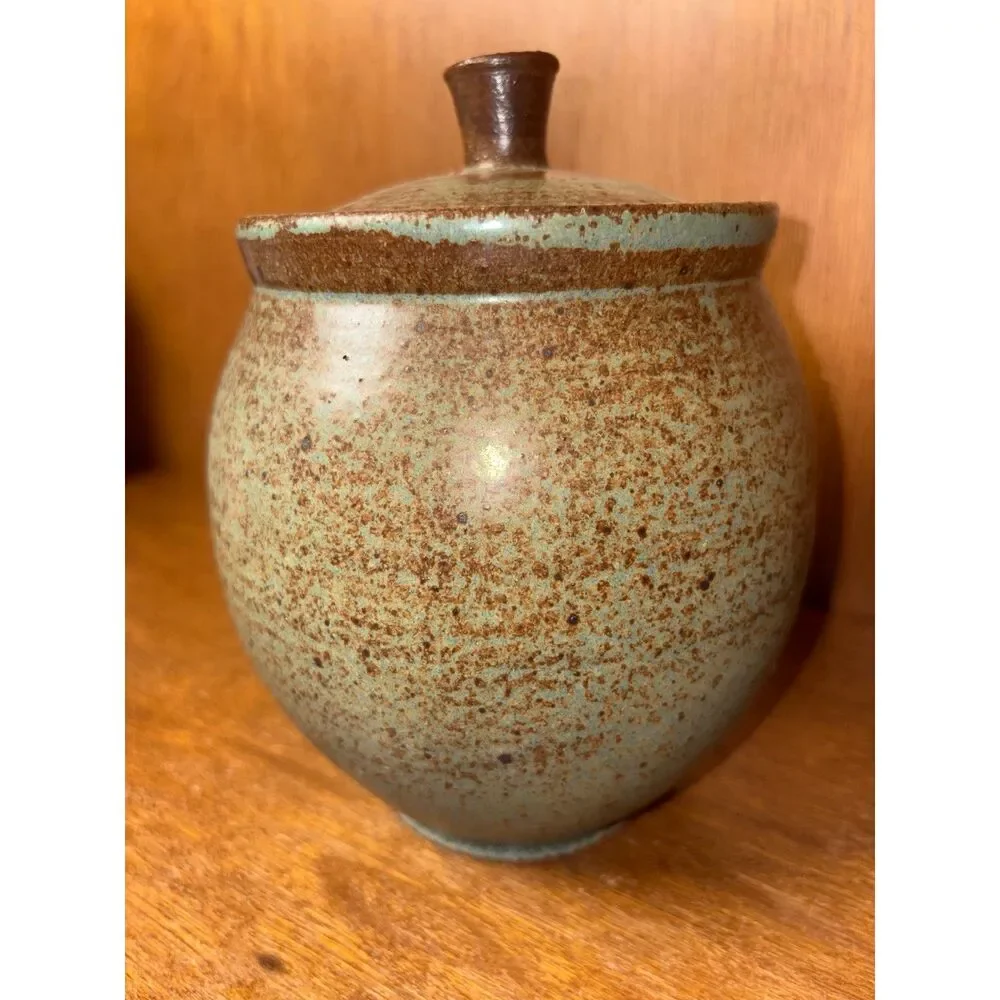Signed Studio Pottery Lidded Jar Medium Sized Decorative Storage